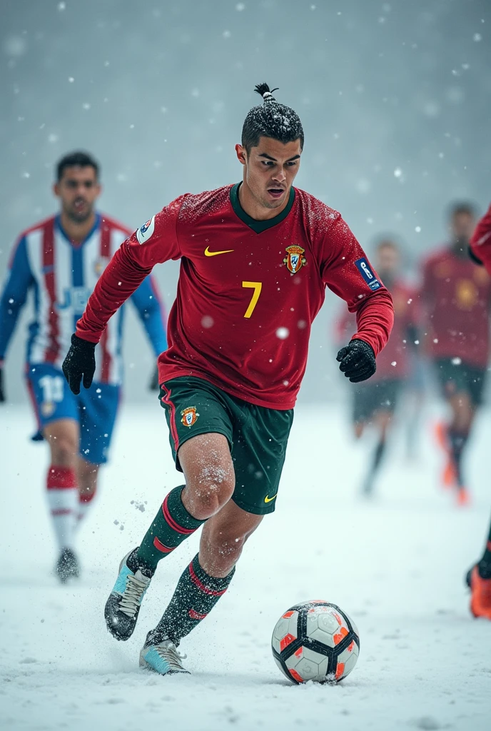 Cristiano Ronaldo lors d'un math en hiver ;dribble