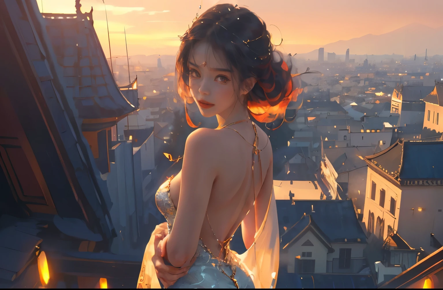 (practical, Photorealistic:1.37), (masterpiece, Highest quality:1.2), (Ultra-high resolution:1.2), (Original photo:1.2), (Clear focus:1.3), (Face Focus:1.2), (Highly detailed CG Unity 8k wallpaper:1.2), (Beautiful Skin: 1.2), (Pale skin:1.3), (Super sharp focus: 1.5), (Super sharp focus:1.5), (Beautiful and clean face:1.3), (非常にDetailed Background, Detailed Background:1.3), Bokeh, Depth of written boundary, rest, Image of a Very Cute and Beautiful Japanese Woman, , business suit, (2:1.1), smileの少女の肖像画, Full body image, from the front, Symmetrical Configuration, (Studio Lighting:1.3), (Cinema Lighting:1.3), (Rear window lighting is backlit:1.3), (surface light:1.3), Light Enveloping Her Entire Body, Looking straight at you, Persistence, Sexy model posing, rest, (Chestnut Half-Hair:1.2), Light green eyes, Beautiful Eyes, Princess Eyes, Mahogany Hair, A single hair, bangs, slim, Abdominal muscles, (Huge breasts;1.35), (Willow West:1.15), (Details of a beautiful girl:1.4), (Elegant and gorgeous deep red lace silk red wedding dress:1.3), (BaliOcean view背景:1.2), (smile, happiness:1.3), ((Perfect female body)), (Upper body image:1.3), Encircling the head, Perfect Dramatic, Volumetric lighting, Professional majestic oil painting, Glowing Skin, CT Anatomy, Perfect Proportions, 8.Five Really Small, Face Focus, Ultra practical Photo, Extremely clear images, Ultra-high definition images, Bali, Ocean view, nature, External, ((walking beach:1.2,evening,Sunset,夜空にたくさんのstarが美しく輝いている, 長時間露光されたstar空に、Many circular orbits are visible in the image.,無数のstarが輝き、Shining with a fantastic light. star々is bright and vivid)),