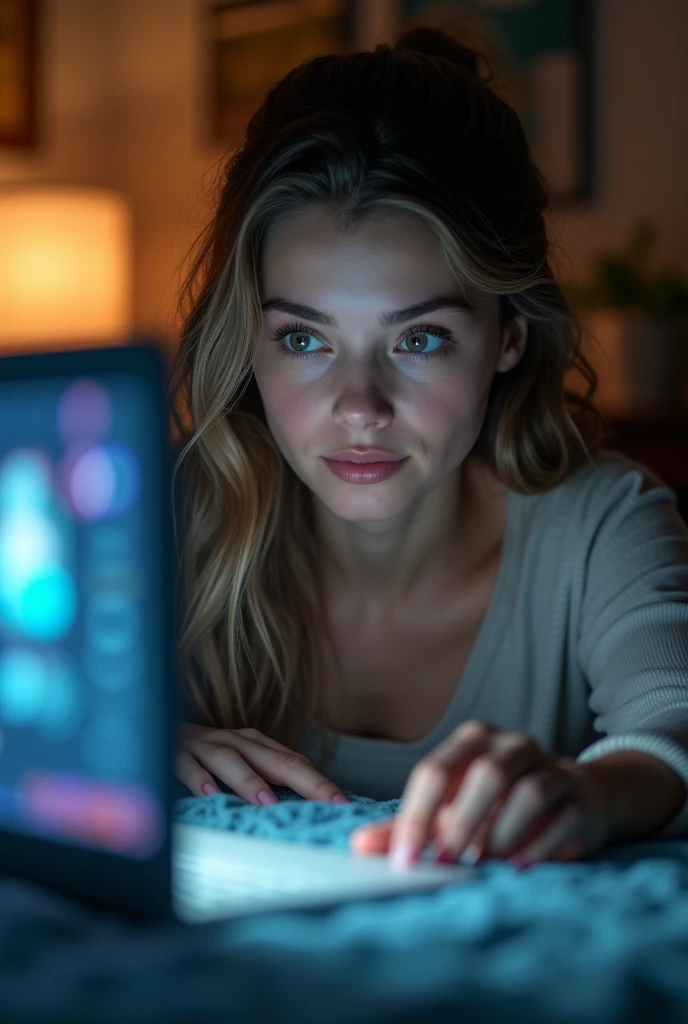 An image of a young woman watching YouTube and the screen is visible
