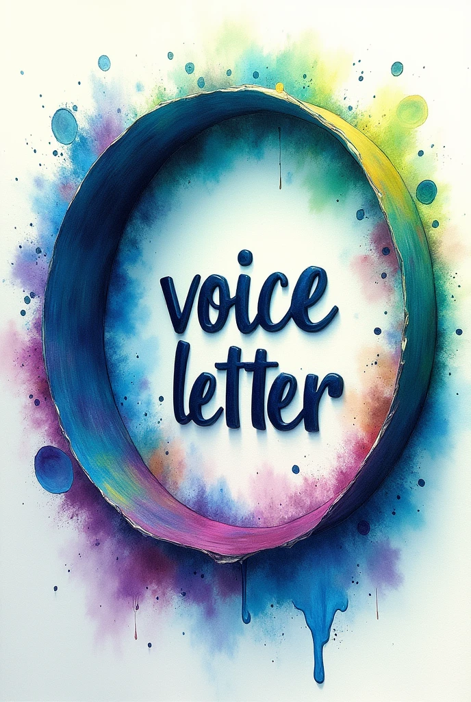 Create a three-dimensional circle, that contains the letters the inscription "Voice Letter" inside it. Using the combination of watercolor and mixed media colored pencils. Use vibrant colors. The light source is in the upper right corner.