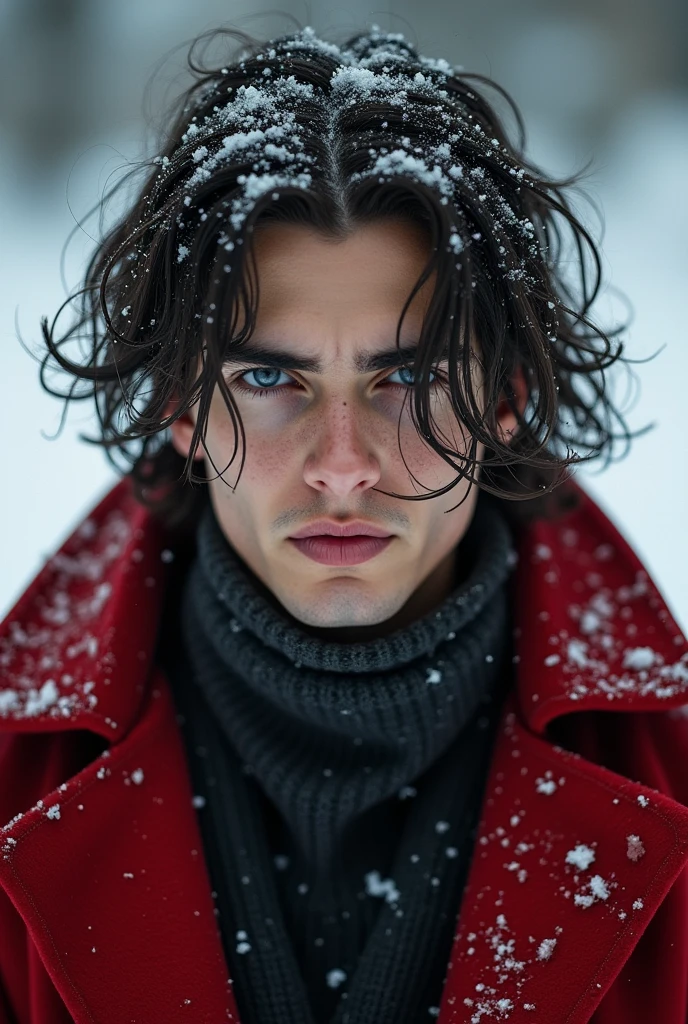 ((( masterpiece ))), (((Highest quality))), ((Very detailed)), (photograph), ((Very delicate and headsome) ),high resolution, one men, age 25, (detailedeyes), (detailed facial features), (Detailed weapons), (detailed fingers), (Leg details), (eyes visible through hair), ((drunk eyes)), (Compelling :1.2), (toothless smile),(((fuller lips))), (snow scene),(upperbody),red tailcoat, ((Dappled Light)),((film grain)), ((Single lens reflex camera)), ((35mm lens focal length)