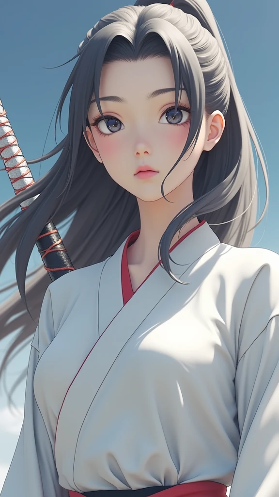 girl samurai, Short black hair tied back, Wearing a red Japanese kimono and black hakama, Holding two Japanese swords slung over his waist, ((Masterpiece, Highest quality, Highest picture quality, high resolution, realistic, raw photos, 8ก)), ((A collection of 8K CG wallpapers that are very detailed.)), (Shoot a huge amazing goddess., Very hot and sexy, jaw-dropping beauty, perfect proportions, beautiful body, slim body beauty:1.4),