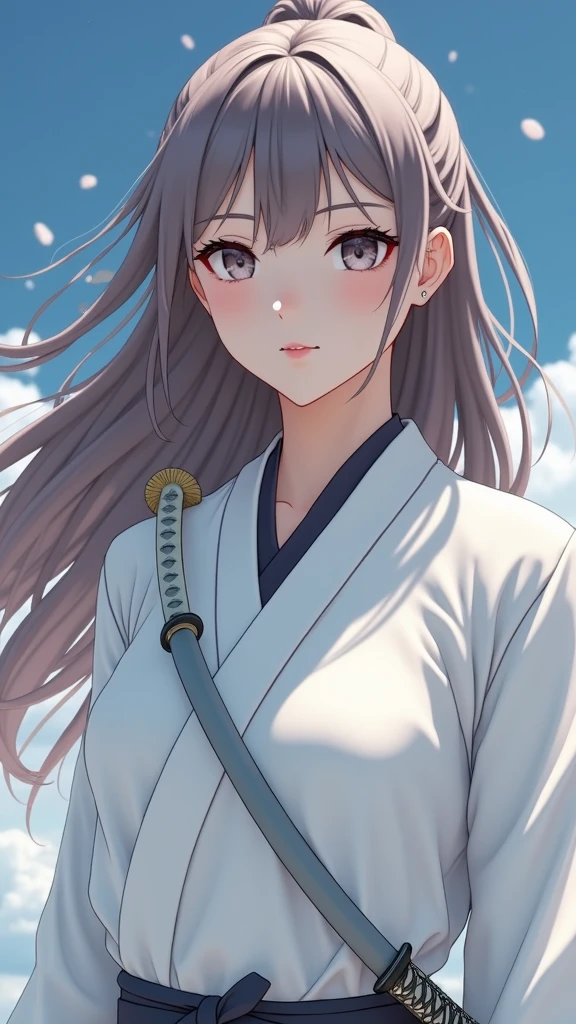girl samurai, Short black hair tied back, Wearing a red Japanese kimono and black hakama, Holding two Japanese swords slung over his waist, ((Masterpiece, Highest quality, Highest picture quality, high resolution, realistic, raw photos, 8ก)), ((A collection of 8K CG wallpapers that are very detailed.)), (Shoot a huge amazing goddess., Very hot and sexy, jaw-dropping beauty, perfect proportions, beautiful body, slim body beauty:1.4),