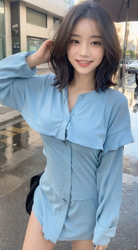 ((Best Quality, 8K, Masterpiece:1.3)), Focus: 1.2, Perfect Body Beauty: 1.4, Buttocks: 1.2, ((Layered Haircut, Breasts: 1.2)), (Wet Clothes: 1.1), (Rain, Street:1.3), Bandeau Dress: 1.1, Highly Detailed Face and Skin Texture, Fine Eyes, Double Eyelids, Whitening Skin, Long Hair, (Shut Up: 1.3), Smile