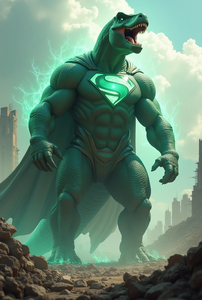 the fusion of a dinosaur+superman