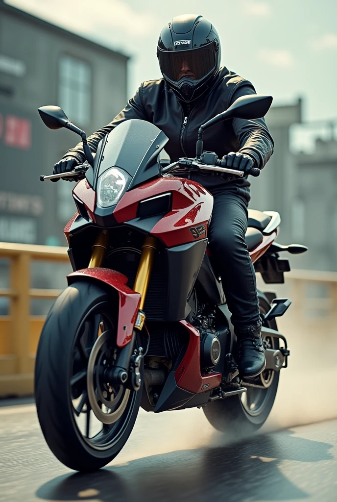 Une personne est entrain de faire tout genre de mouvement avec une moto TMAX