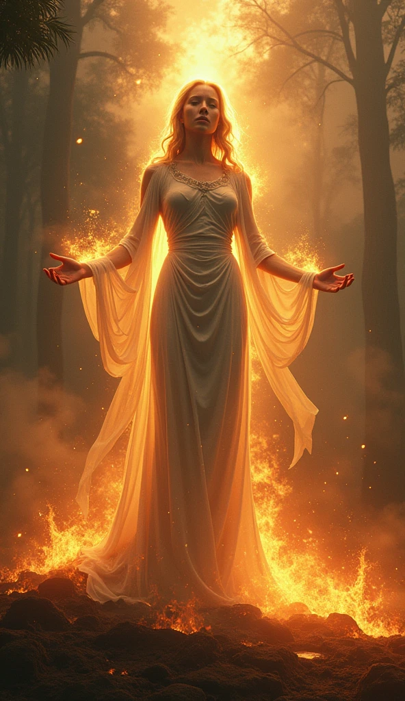 ultra realistic image of mother earth gaia blowing light to put out the fires, embracing and smothering the burning and fire on planet earth, specifically showing Brazil