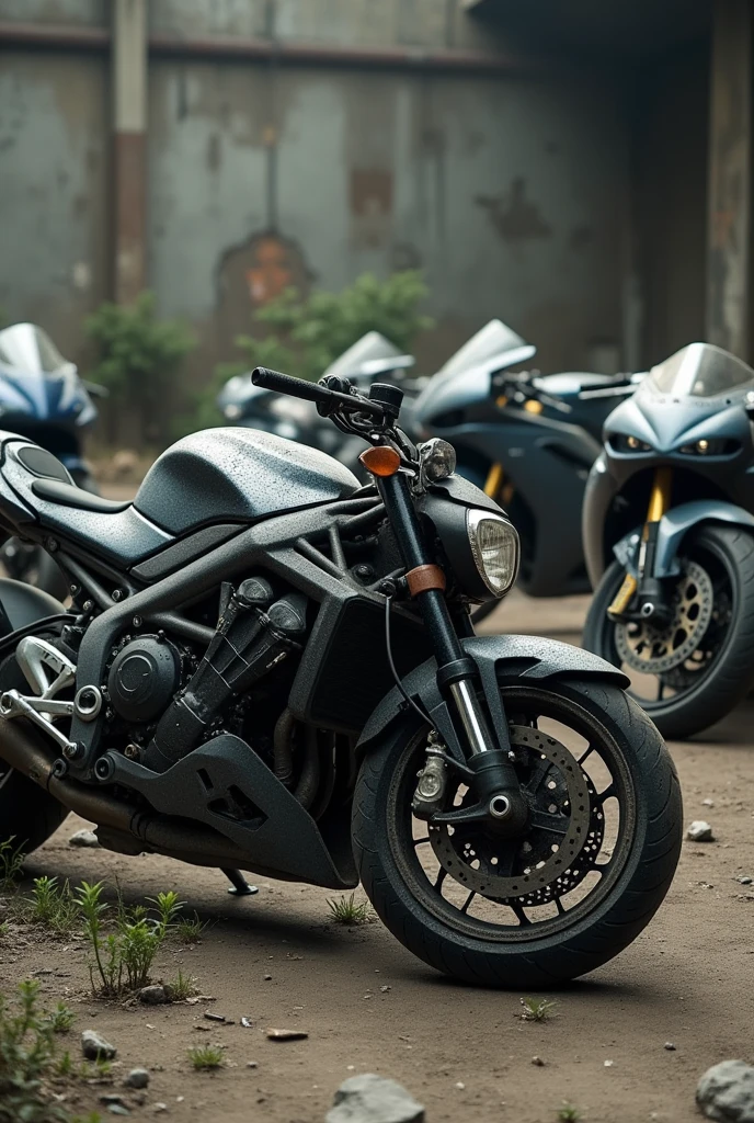 High-powered sports bikes abandoned and covered in dust