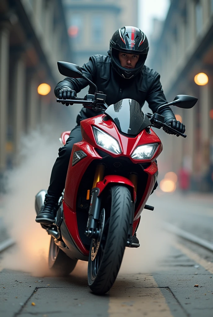 Une personne est entrain de faire tout genre de mouvement avec une moto TMAX