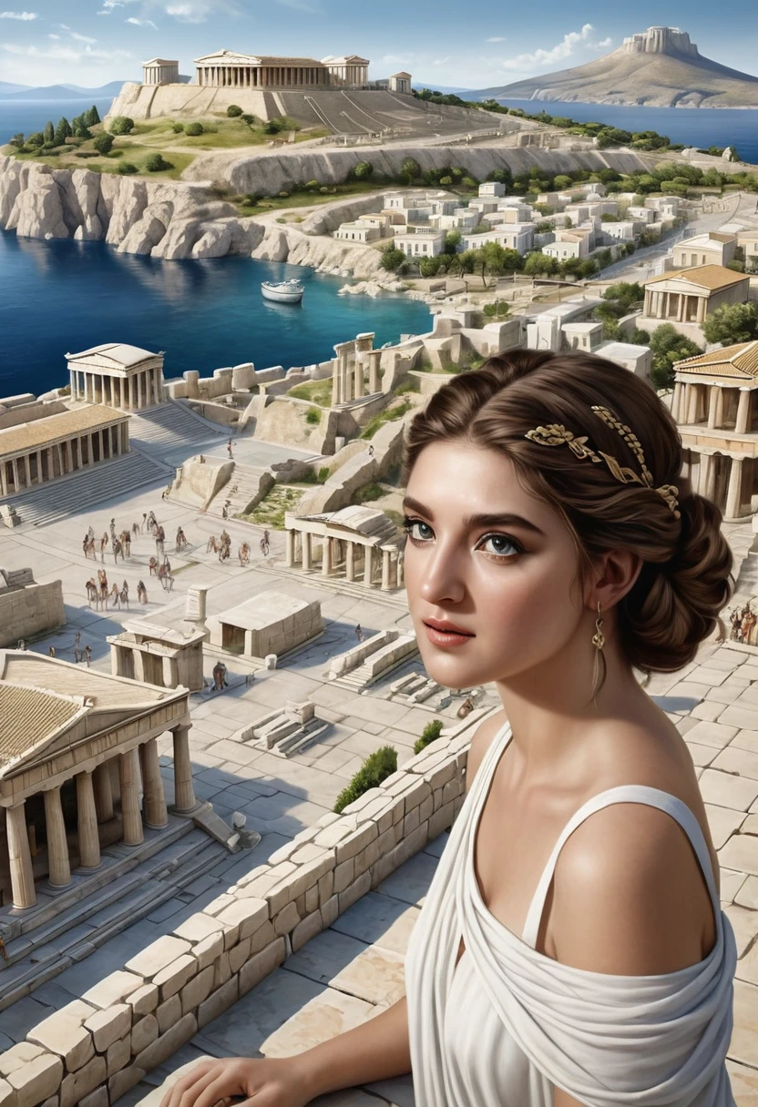 Hyper Realistic portrait close to reality depicting an ancient Greek city