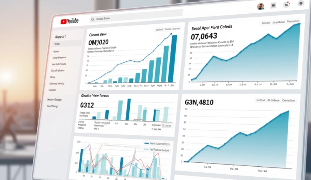 Image of graphs and statistics in the YouTube Studio dashboard, showing increase in views, ad clicks and revenue over time."
