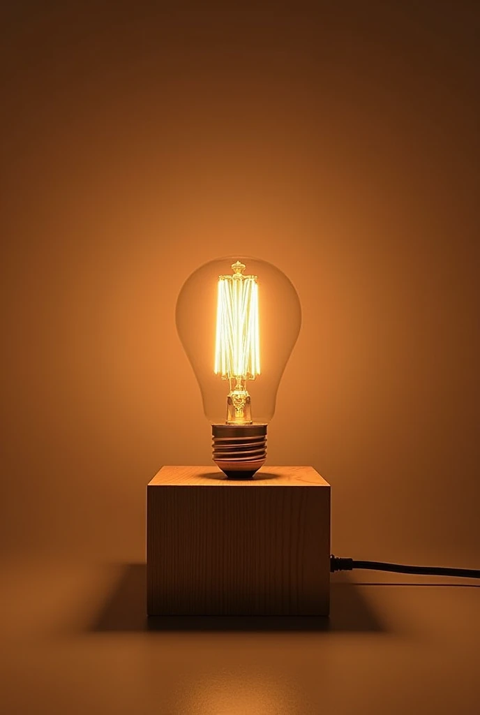 Wooden block lamp, with carbon filament lamp.