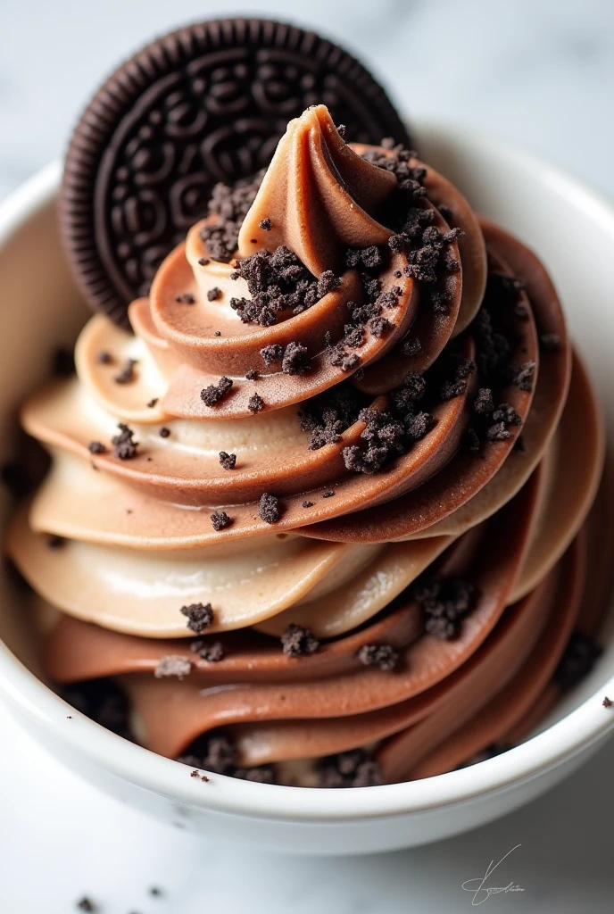 Chocolate and dulce de leche granita with oreo cookies on top