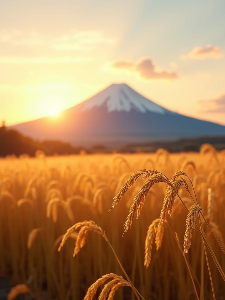 Inada, Swaying golden ears of rice,autumn&#39;s,Wind,masterpiece,evening,mt.fuji,4K,real