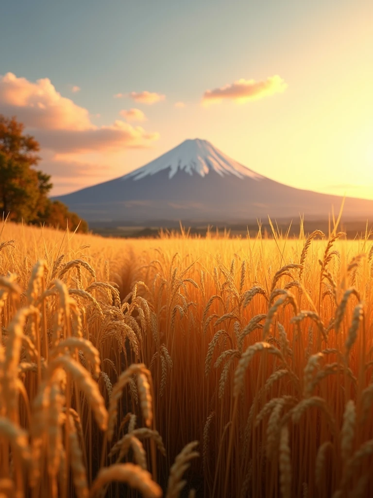 Inada, Swaying golden ears of rice,autumn&#39;s,Wind,masterpiece,evening,mt.fuji,4K,real