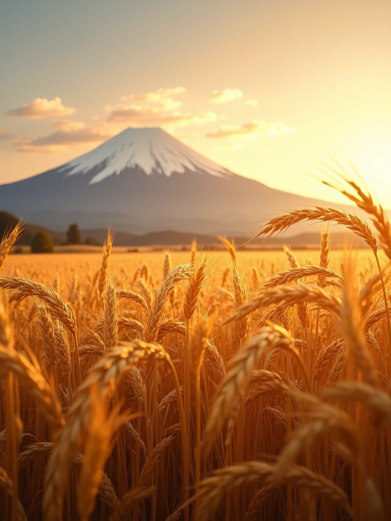 Inada, Swaying golden ears of rice,autumn&#39;s,Wind,masterpiece,evening,mt.fuji,4K,real