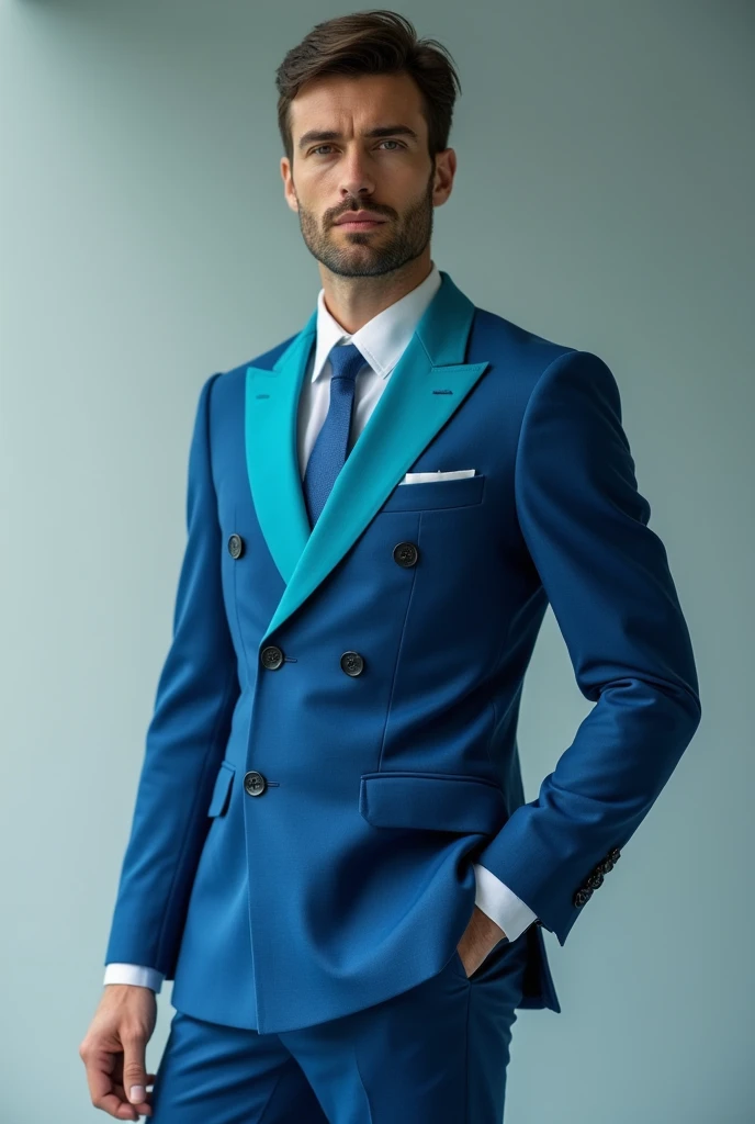 Dark blue and light turquoise suit