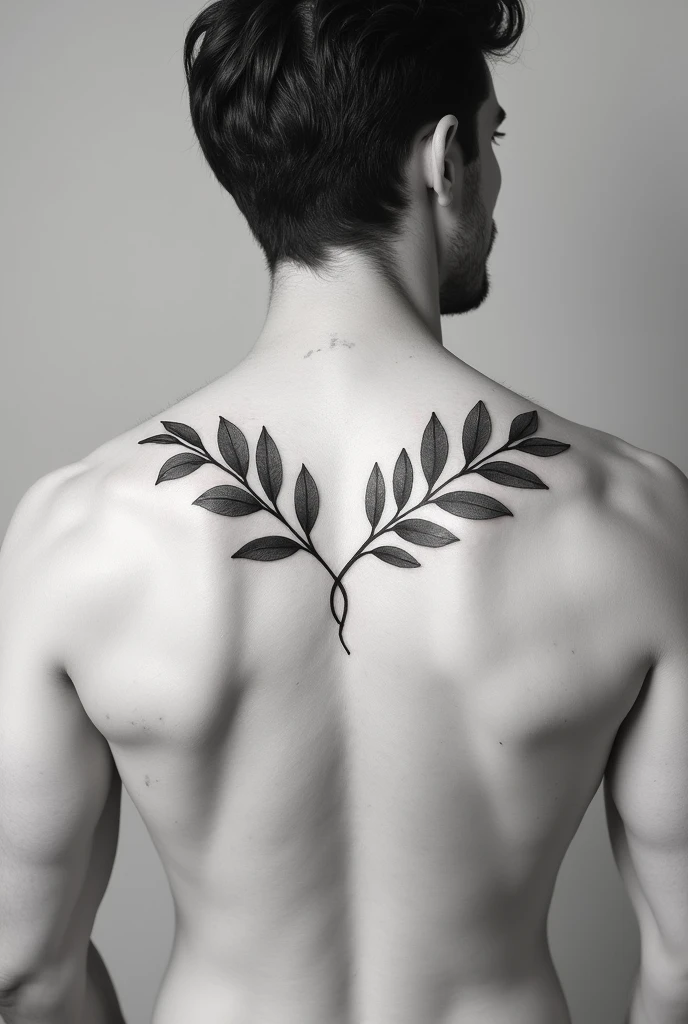 Realistic blackwork tattoo on both collarbones of minimalist olive branches for men




