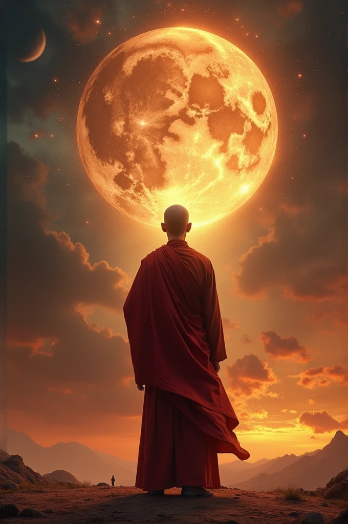 Ultra HD 4K wallpaper (((("Masterpiece")))), [Create a new scene from "stars" movies] "โรงmovies" "very detailed" ((Vertical)) Monk standing and chanting