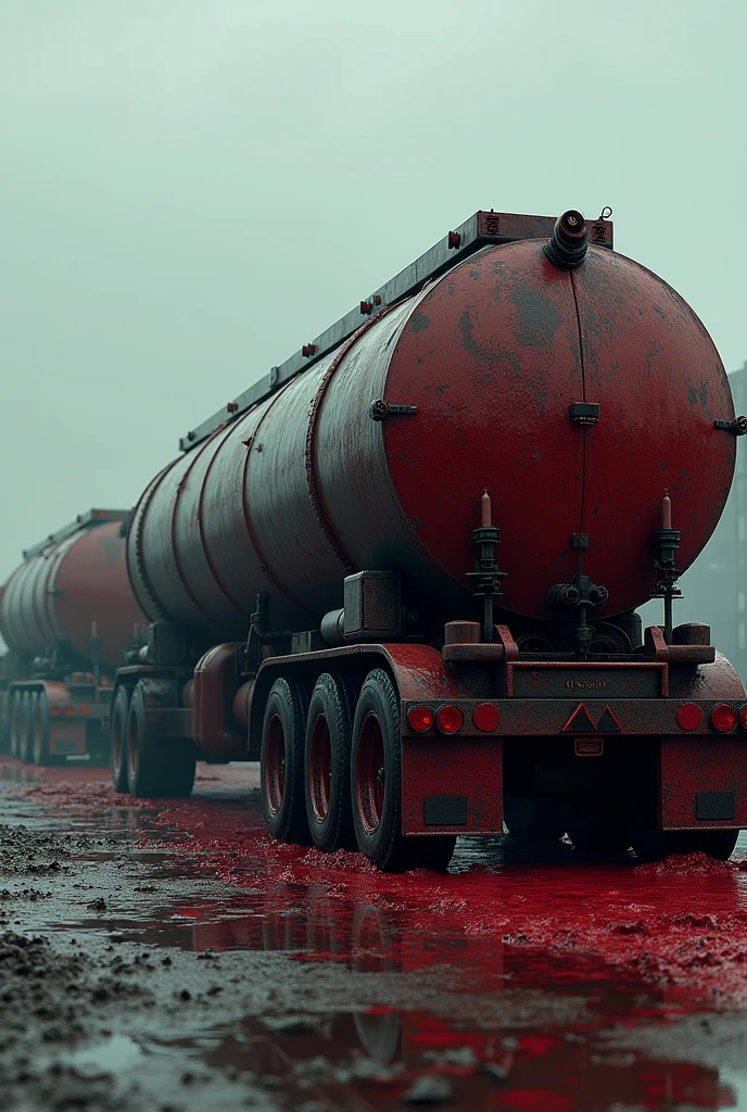 Two petrol truck tank fill with blood
