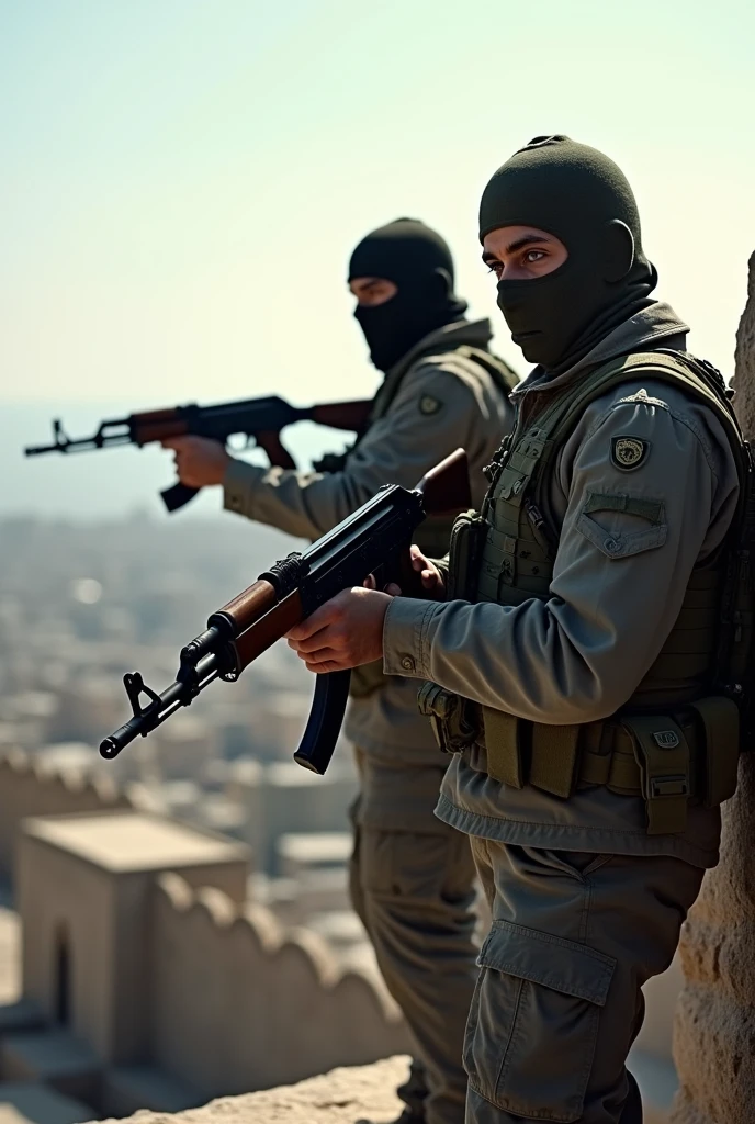 2 Men with Kalashnikovs on the Walls of Diyarbakır
