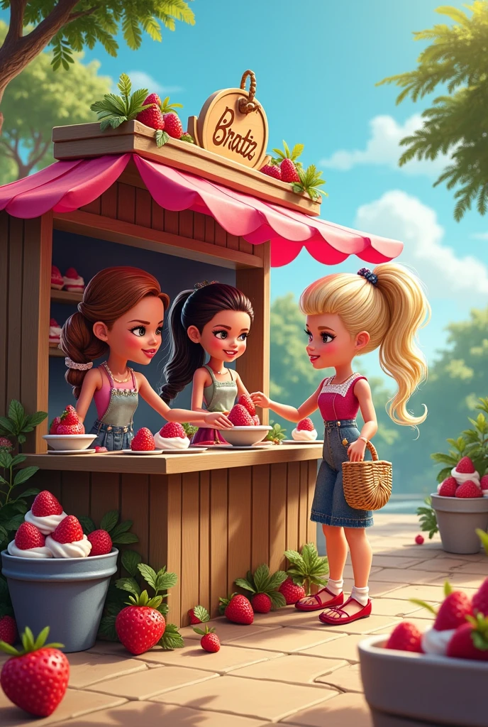  Bratz selling strawberries and cream for business 
