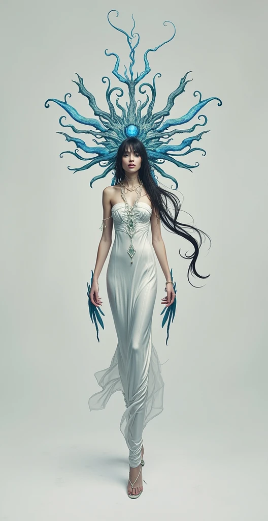 Fantasy comic style.,The abyss is 20 km in diameter.,12 kilometers underground in the abyss,She has a beauty that is not of this world., Beyond common sense, and curses, But there is no sun in the sky.