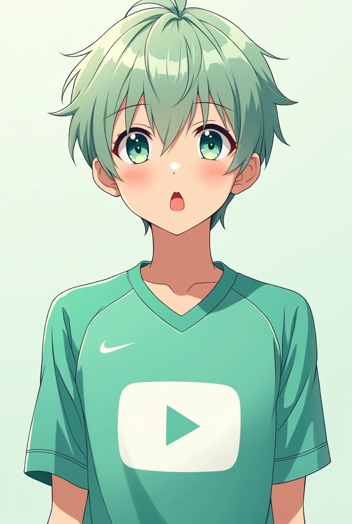 A anime boy In mint jersey,white youtube logo