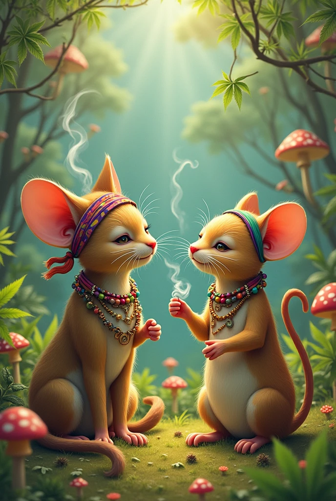 Hippie cat and mouse smoking weed