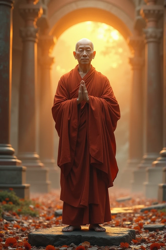 Ultra HD 4K Wallpaper (((("Masterpiece")))), "very detailed" ((Vertical)) Monk standing and chanting