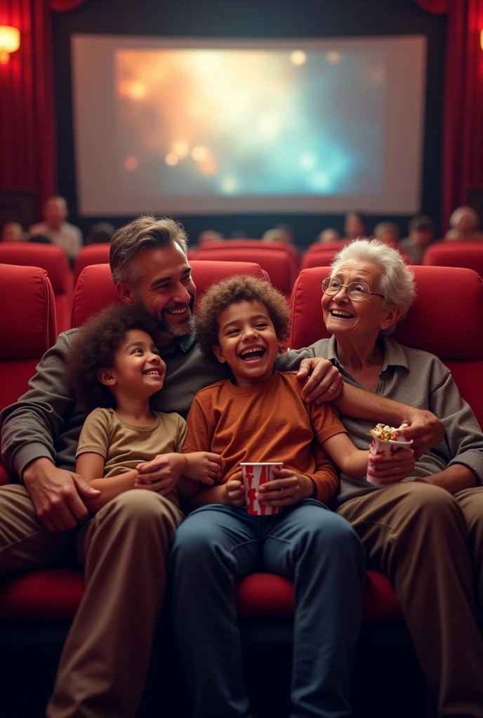 Happy human family in the cinema 