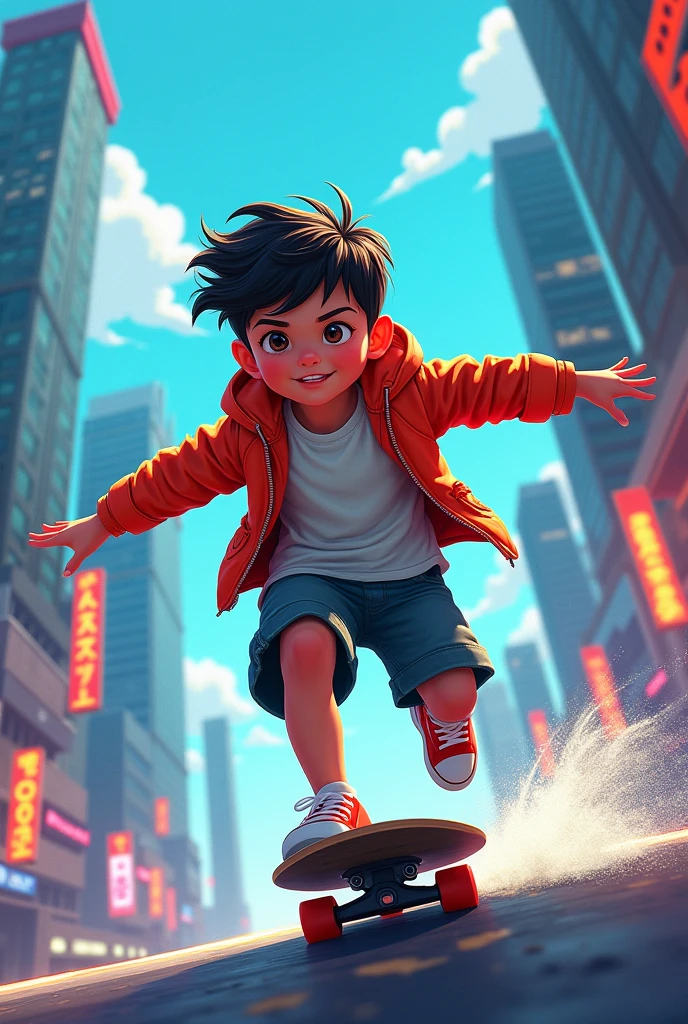 Boy on a skateboard traveling the globe, art in logo brand style, Fine art, minimalistic, cyberpunk, animation, street art