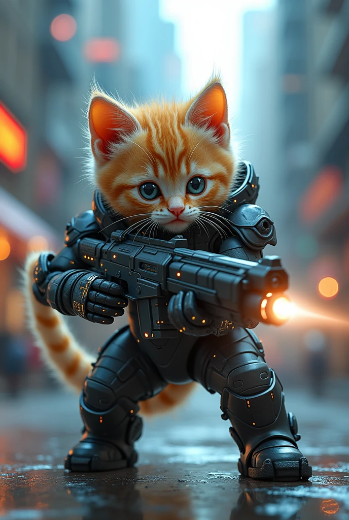 A baby cat with a machine gun