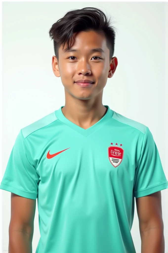 A handsome boy , mint jersey SG logo on it , plus youtube white colour logo ,