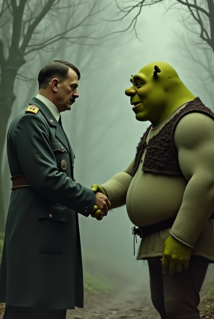 Hitler shaking hands with Shrek 