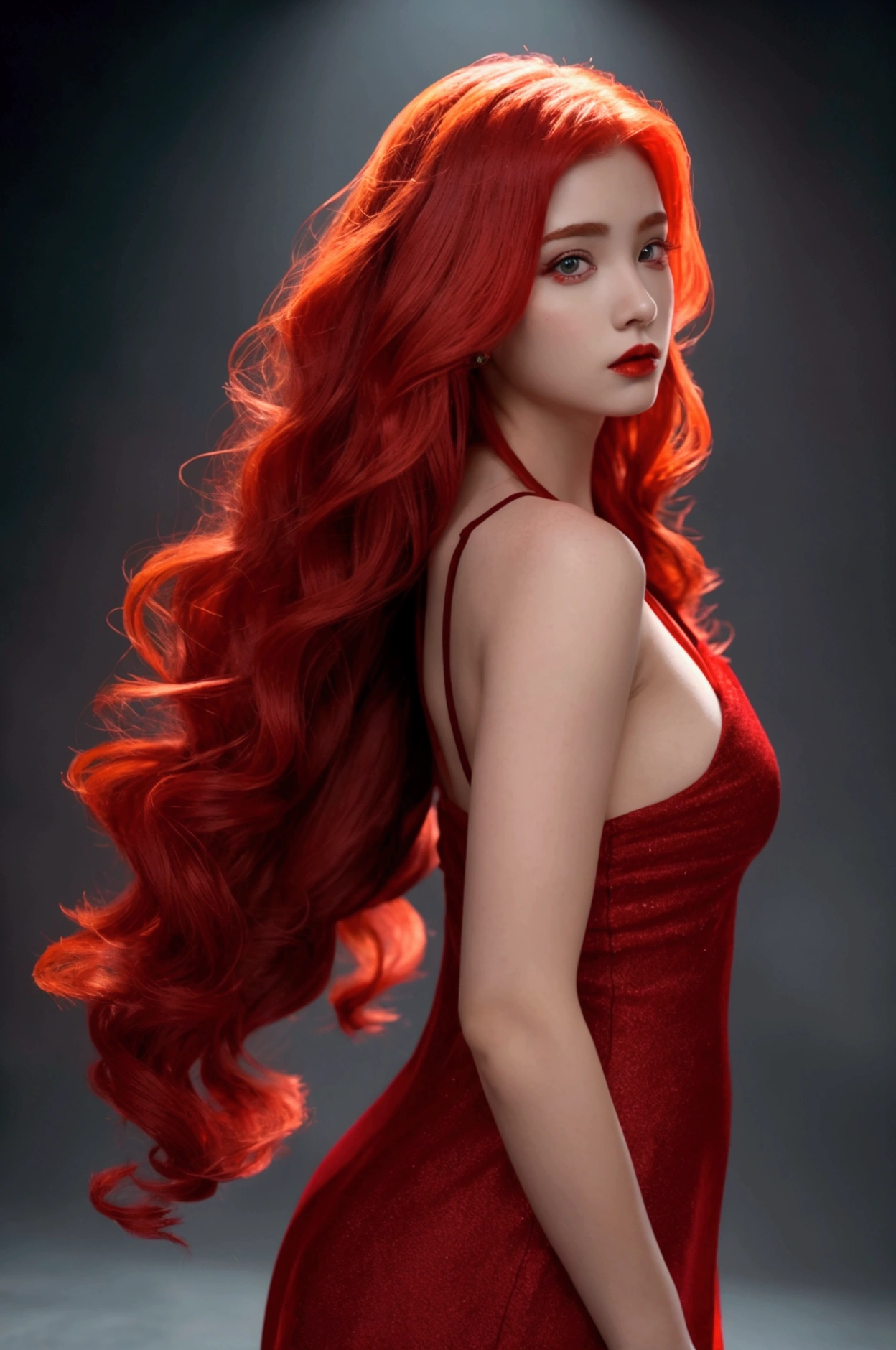 a girl with red hair and with beautifull body