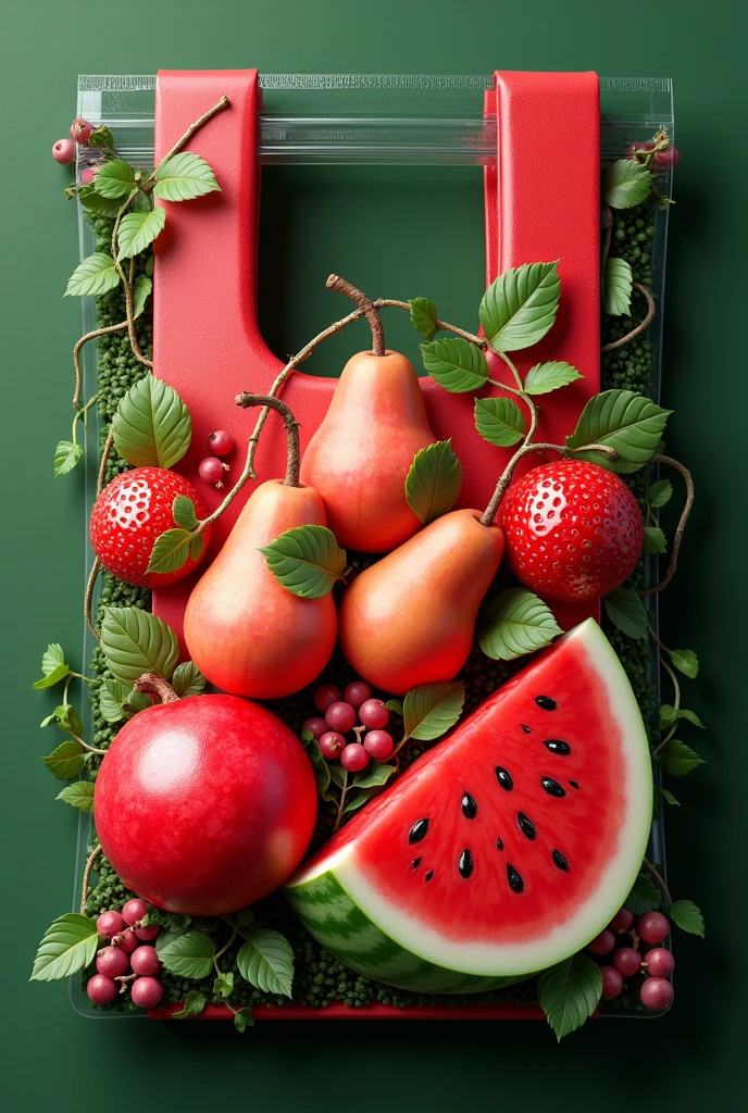 Design the details for a plastic bag with a theme of: red fruits, melon, and pear Without it coming out to the bag