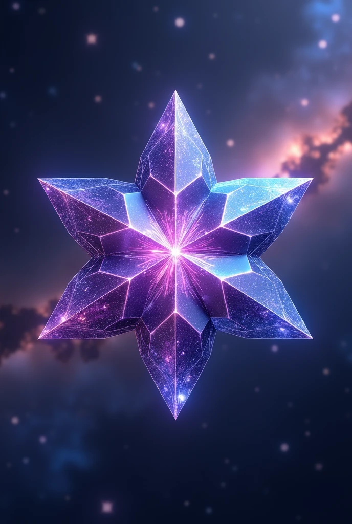 Draw a 6-pointed star-shaped gem with no background in a purple and blue tone with a full HD universe theme