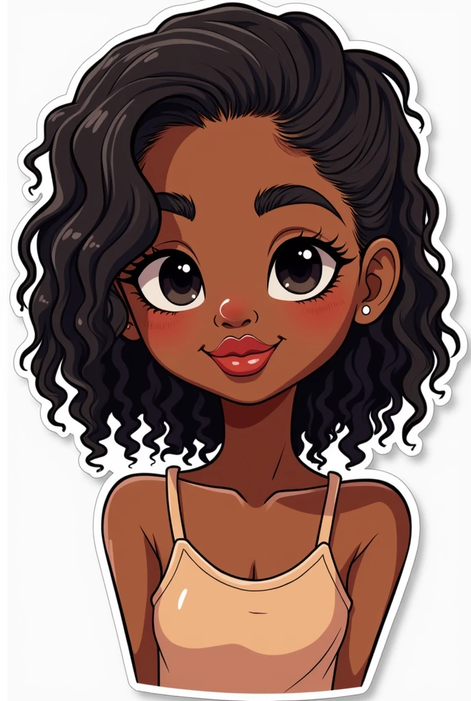 I want to create a series of stickers for WhatsApp and Telegram where the character has black skin, eyes black, wavy black hair, curly hair ,
