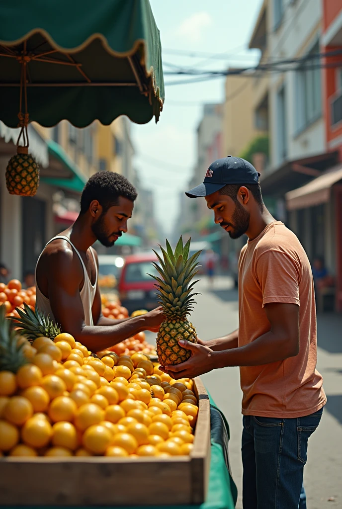 Cassio was working another day in his van selling fruit (in Brazil), his excellent quality fruit caught everyone's attention and that's why they always sell a lot. Suddenly, amidst the large number of customers passing by his store, a man named Marcos appears, with a tired face, asking for a peeled pineapple to eat right there. Cassio peels the pineapple and hands the fruit in pieces to Marcos.
However, instead of sitting down and enjoying the pineapple, the first thing Marcos did upon receiving the pineapple was take photos of the pineapple to post on his social media.
After a brief conversation, Marcos, in a hurry because his lunch break was coming to an end and he needed to get back to work, just eats a slice of pineapple and leaves the rest there.
Cassio, perplexed, ponders whether showing a false moment of his life on social networks is worth more than living a real moment. Then he sits down and eats the almost intact pineapple that Marcos had left aside, and enjoys every piece of the pineapple.