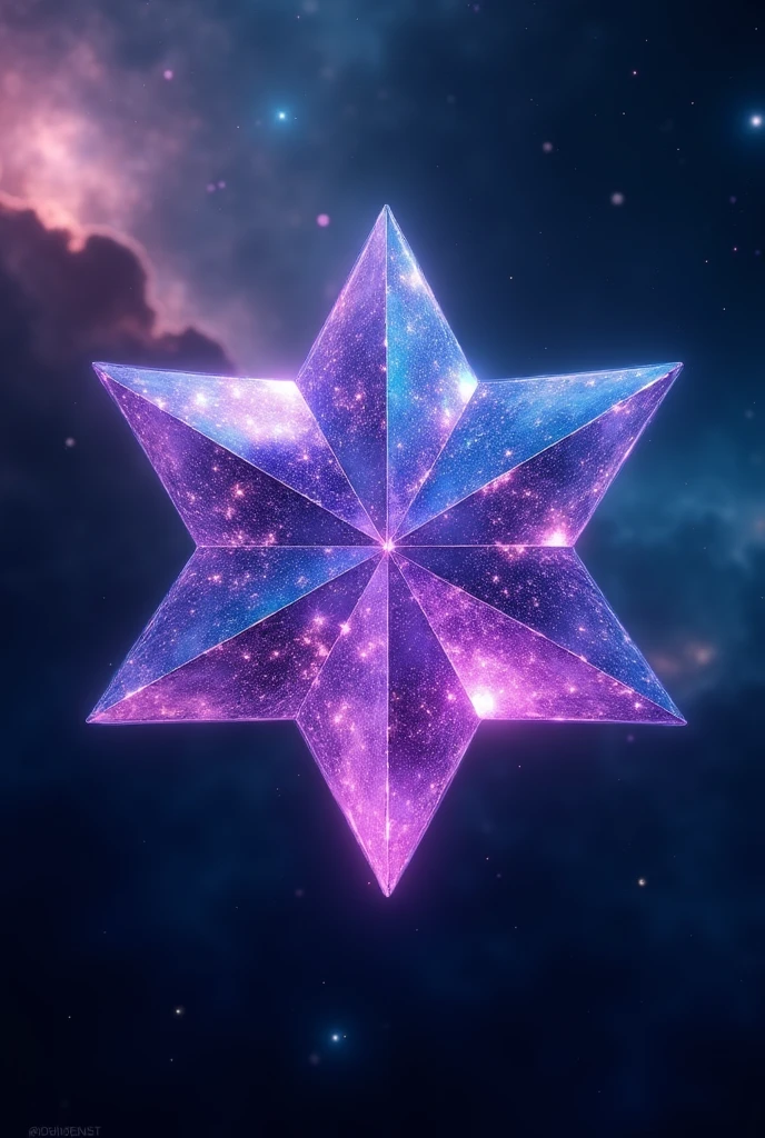 Draw a 6-pointed star-shaped gem with no background in a purple and blue tone with a full HD universe theme