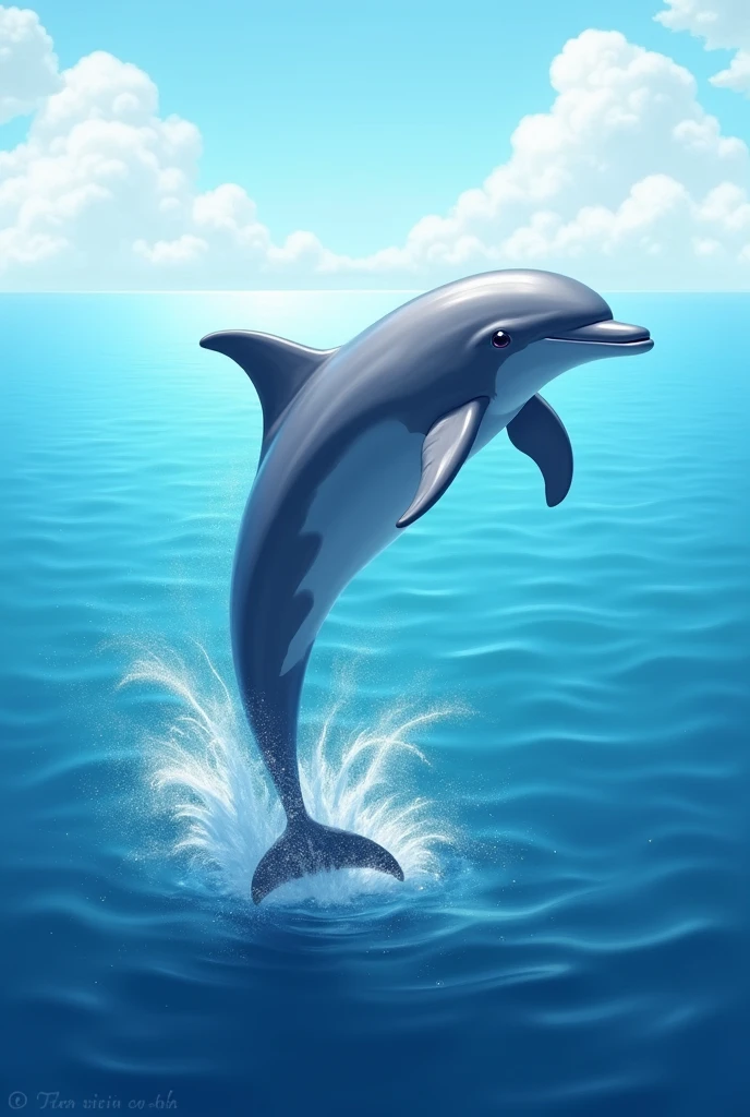 A dolphin is jumping in the big ocean