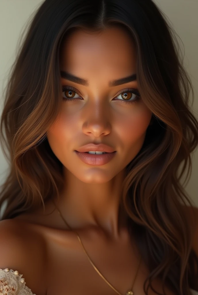brown skin brown hair with highlights at the ends straight hair honey colored eyes