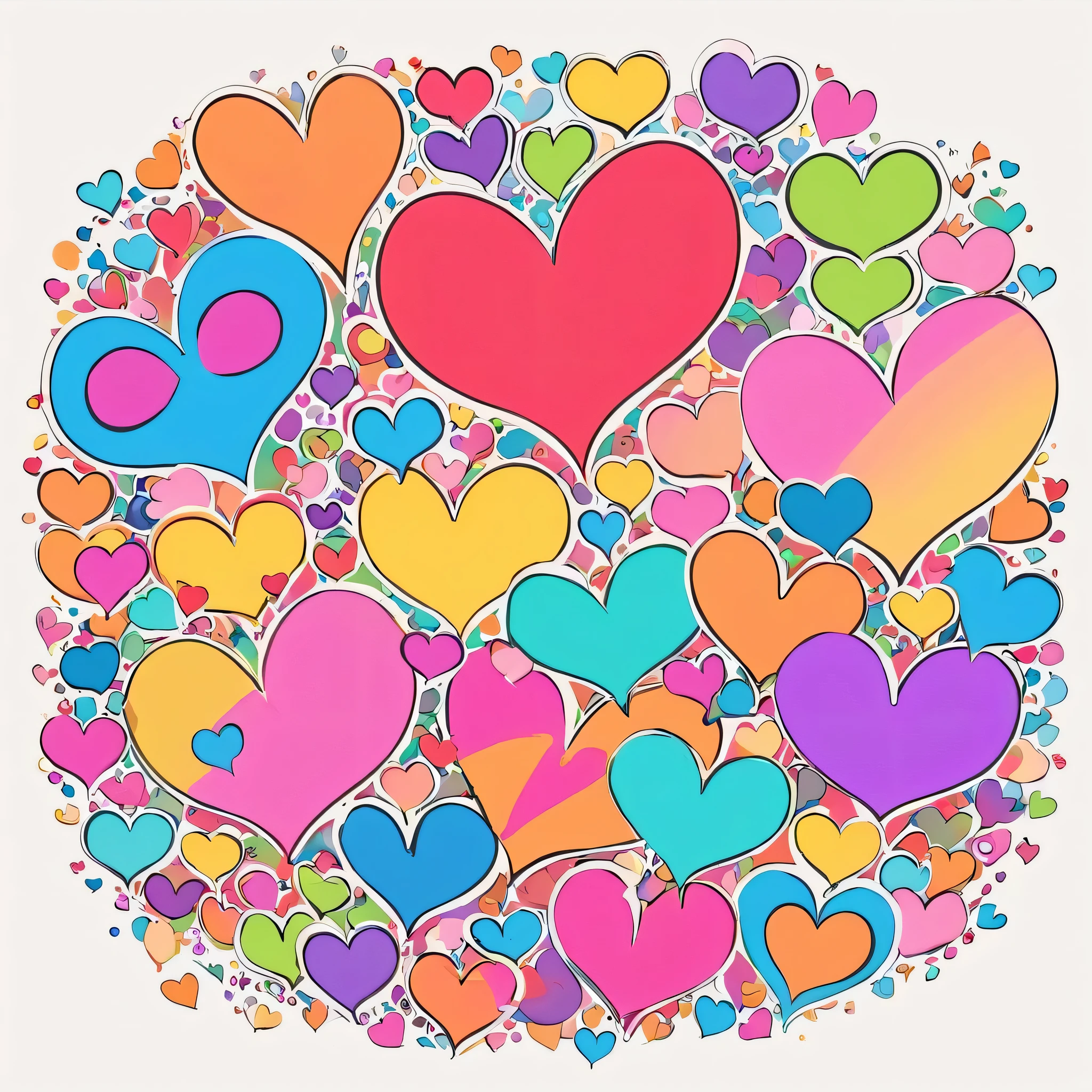 Seizo Watase style, Simple Line Initialism,Abstract art,No Background, colorful hearts ,Cute Aliens