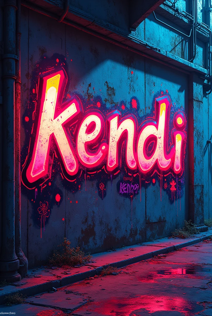 A neon graffiti saying Kendi399