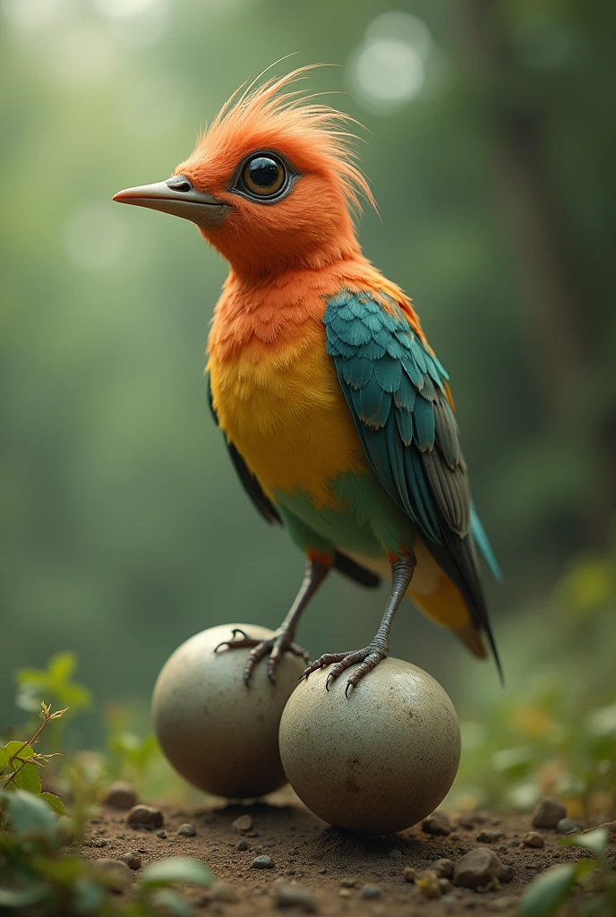 A small bird with giant heavy balls between its legs