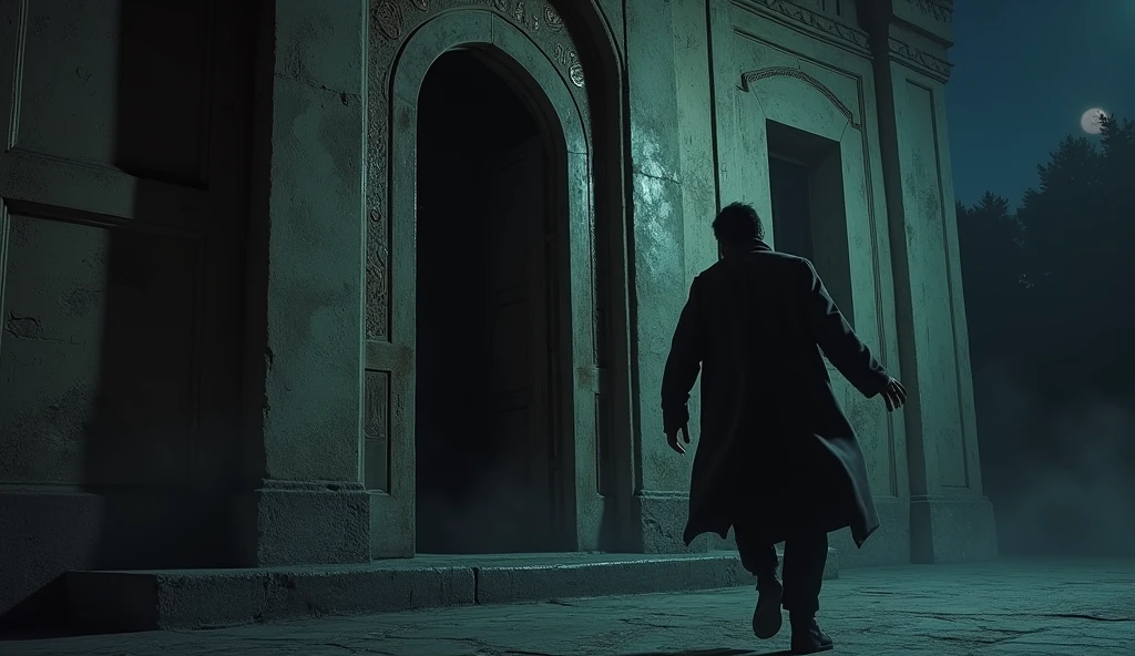 (Horror story title : Night behind the door of the old mosque)
Scene 10: Hasan Exits the Mosque - Picture of Hasan exiting the mosque with quick steps, closing the mosque door behind him.
- There is a feeling of relief and fear at the same time., with a promise in his heart Hasan would never return to the mosque alone at night.
