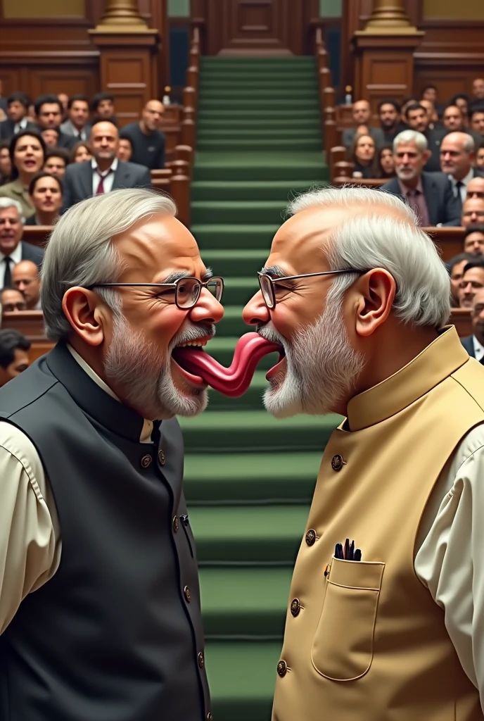 India Prime minister Modi And Rahul Gandhi Showing Tounge in parliament with too many people behind them Funny faces