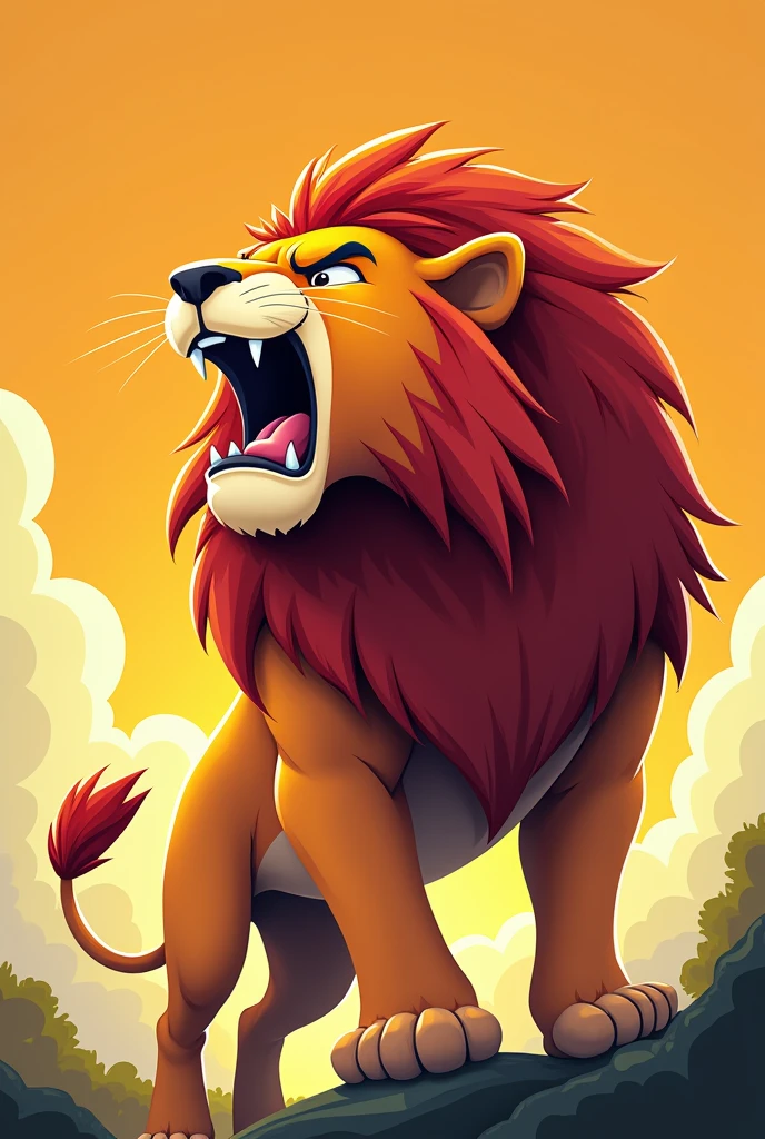 Lion Roaring Sideways in Cartoon Style 