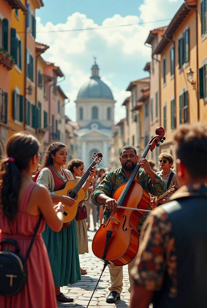 The music world is full of musicians from various music genres singing and playing music on the streets of European white people., played by many musical instruments